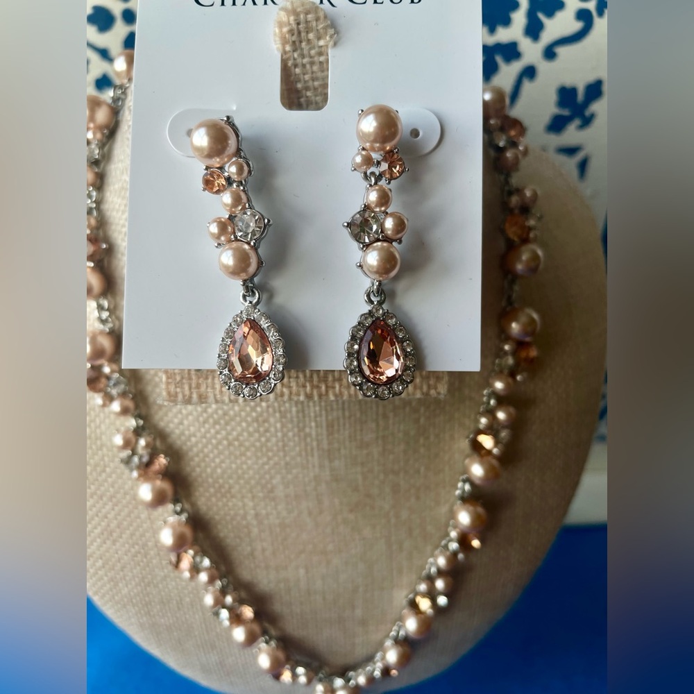 Charter Club Rose Gold and Silver Pearl Earrings Set